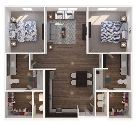 Floor plan for 2 beds, 2 baths, 948 sqft